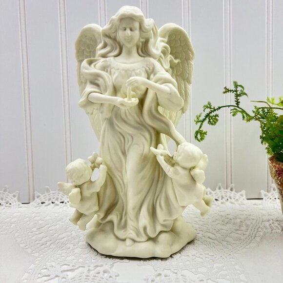 Partylite Holiday Taper Candleholder Figurine Statue Bisque "Angel Of Light" - Picture 2 of 11
